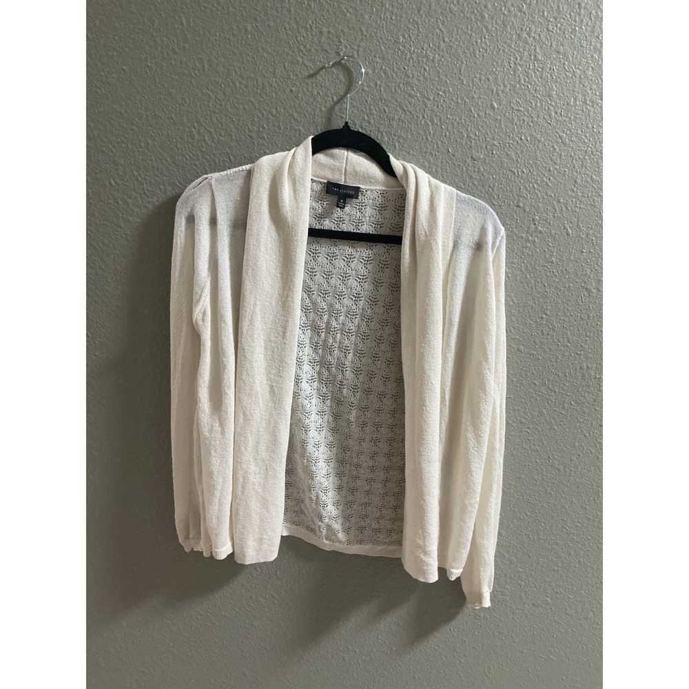 The Limited Womens Ivory Metallic Pointelle Open Front Cardigan Sweater Medium